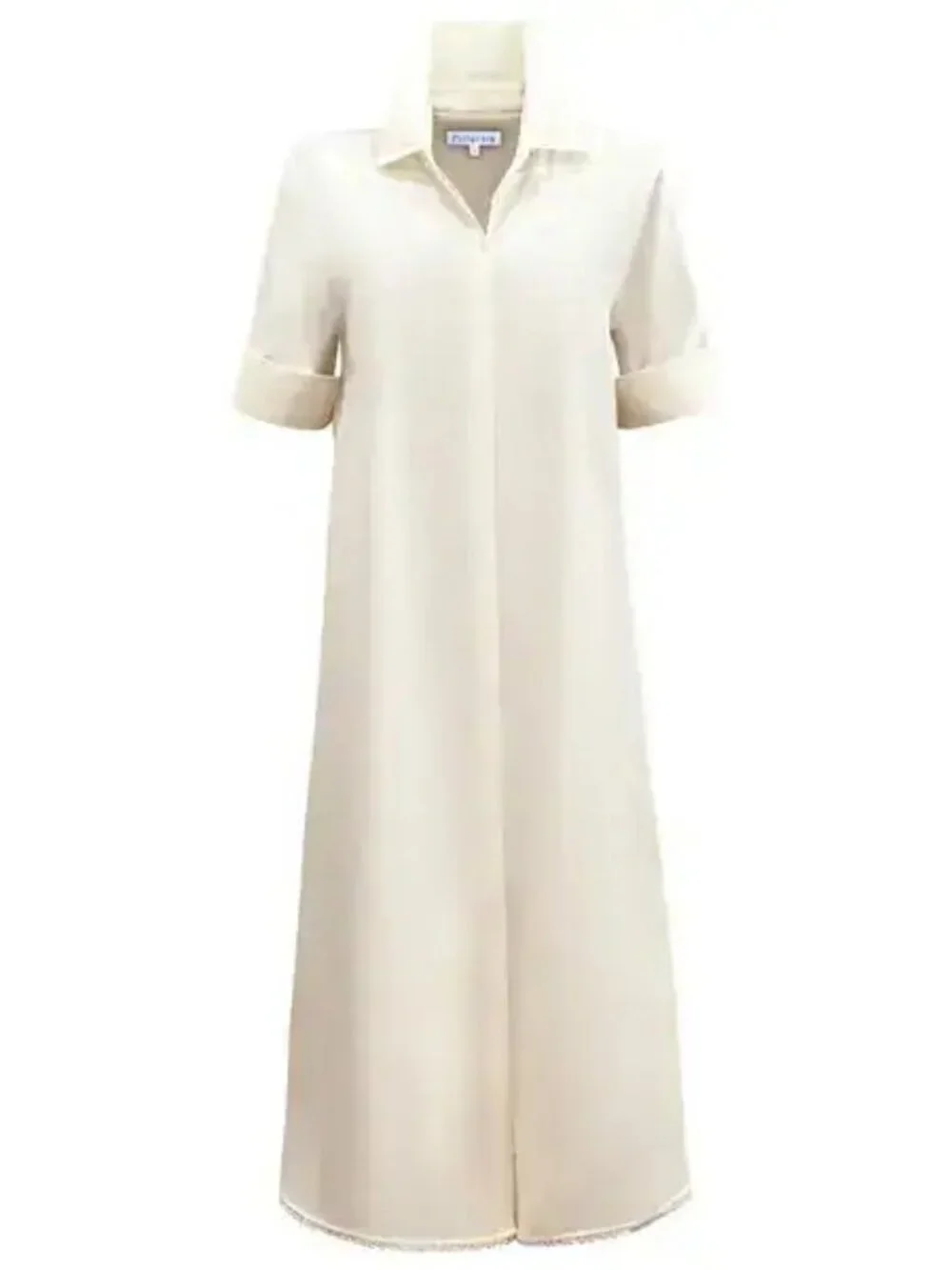 PERLAVERA GIGI CREAM SOLID COTTON TWILL SPANDEX MAXI DRESS